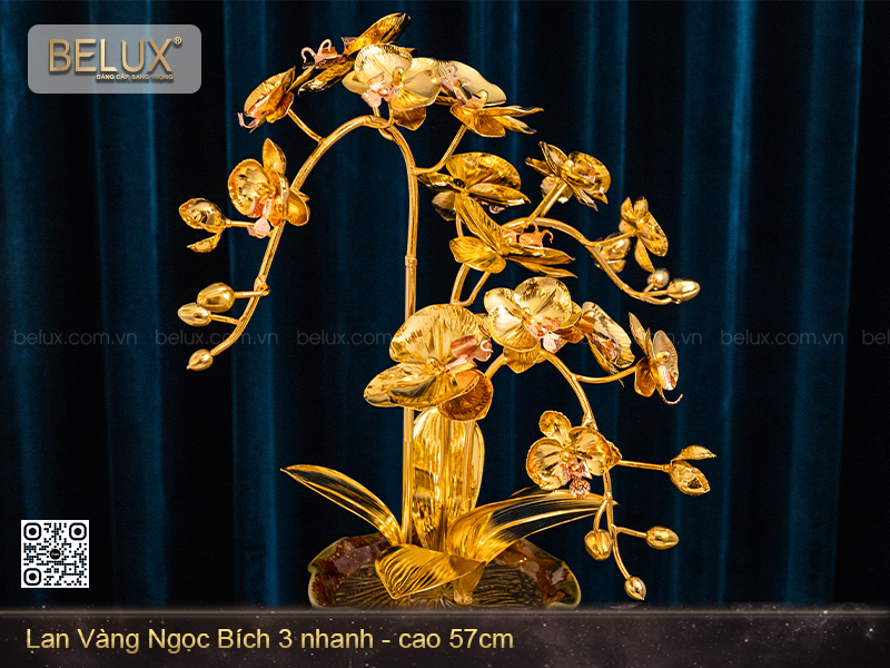 Chậu lan vàng ngọc bích 3 nhánh mạ vàng 24k&nbsp;